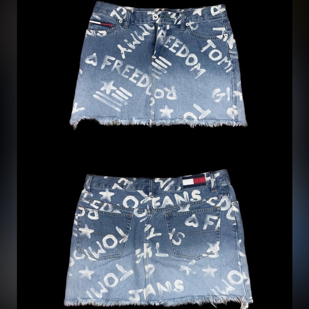 Tommy Hilfiger Blue and White Mini Pencil Skirt